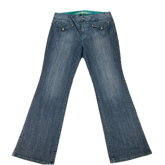 VTG Baby Phat Jeans Y2K Women Sz 20 Flare Med Wash Logo Flap Pockets Tall - Picture 2 of 11